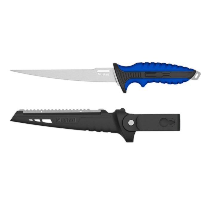 MUSTAD 7" 4116 STAINLESS STEEL FILLET KNIFE - POLISHED BLADE FINISH BLUE