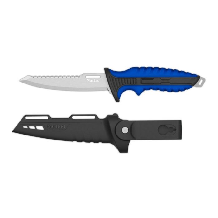 MUSTAD 5" 4116 STAINLESS STEEL BAIT KNIFE- POLISHED BLADE FINISH BLUE